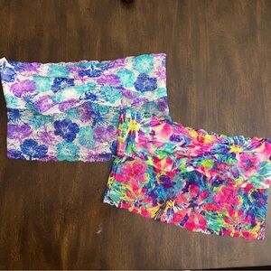 Victoria's Secret PINK Long-Line Blue/Purple& Multicolor Floral Lace Bandeau M